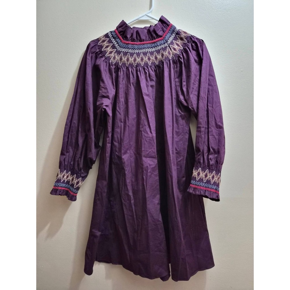 Pomander Place Purple Smocked Neck Long Sleeve Mini Dress Small